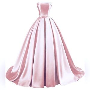 Women's Strapless A-line Satin Prom Dress Ball Gown with Pockets